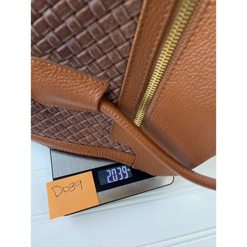 Ilenia Genuine Italian Woven Leather Brown Shoulder Bag Handmade Zip Compartment